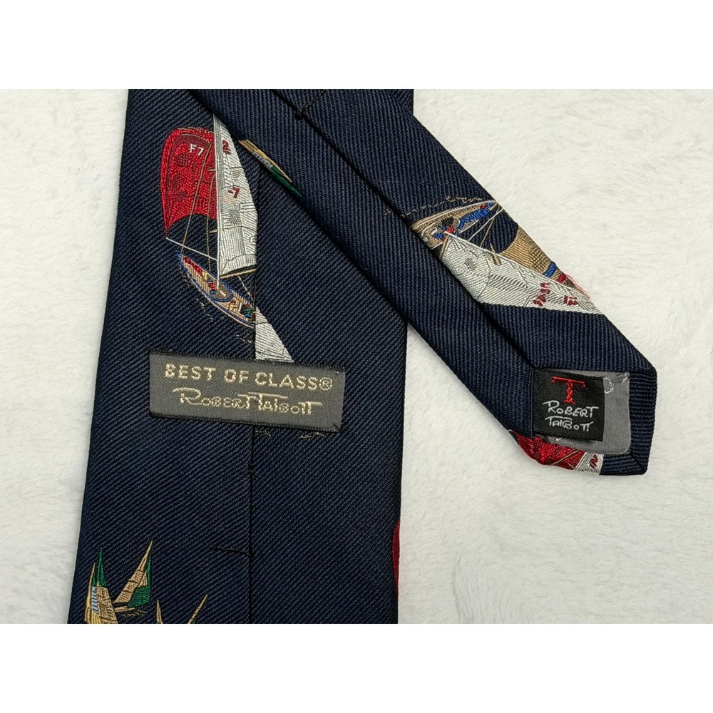 Robert Talbott "Boats 89" Heritage Necktie Navy Sailboats Hand Sewn Made In USA - Picture 3 of 6